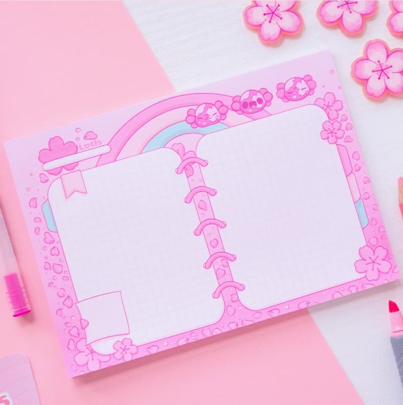 Cute Axolotl Sakura Notepad Memo Pad — Stationery