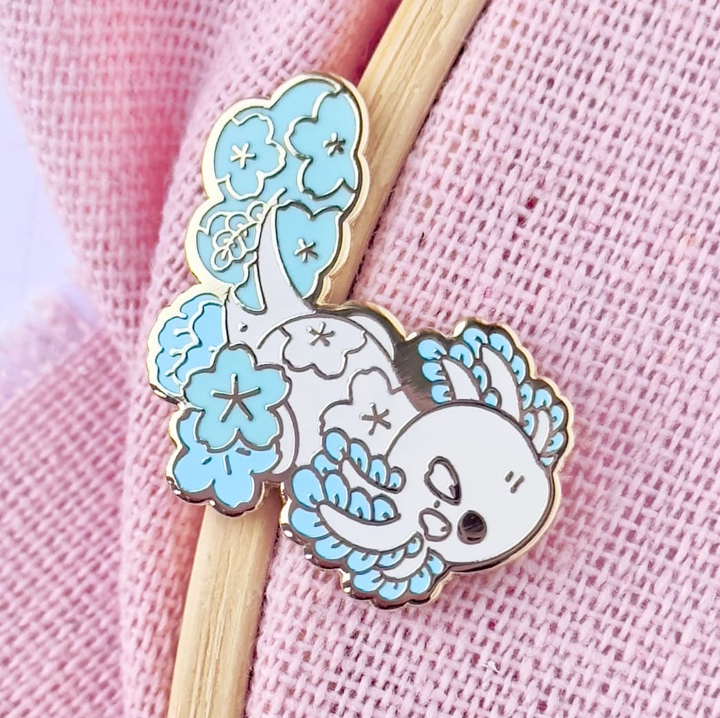 Blue Forget-Me-Not Axolotl Hard Enamel Pin Badge — Accessories